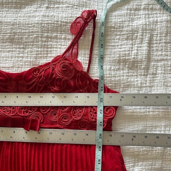 Rare Vintage Troika Red Soutache Ribbon Pleated Mini Dress - Large
